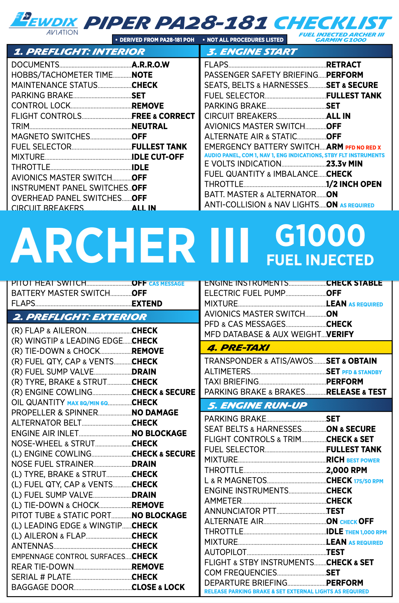 PA28-181 (Archer III) G1000 (Fuel Injected) Checklist