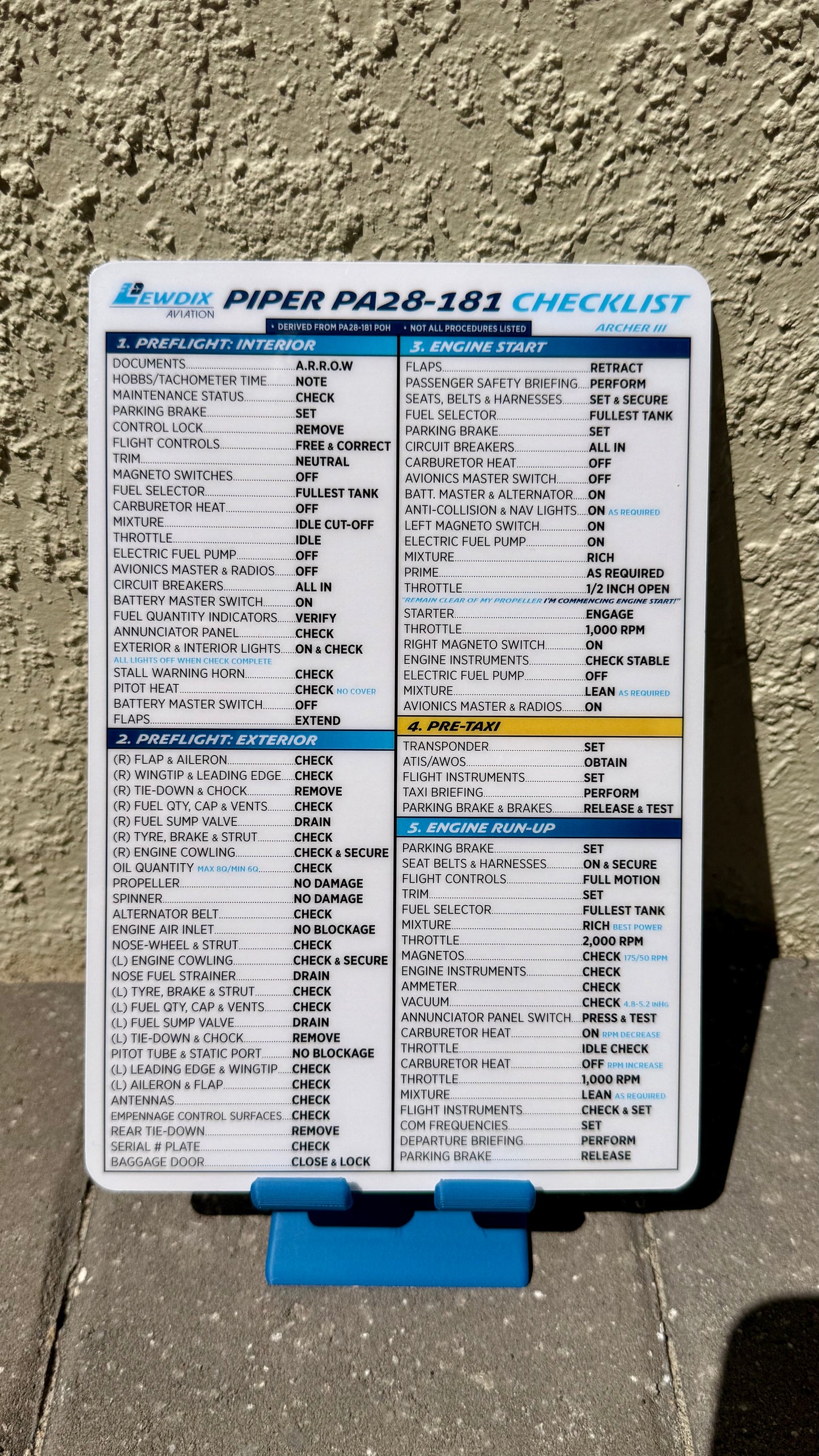 PA28-181 (Archer III) Checklist – LewDix Aviation