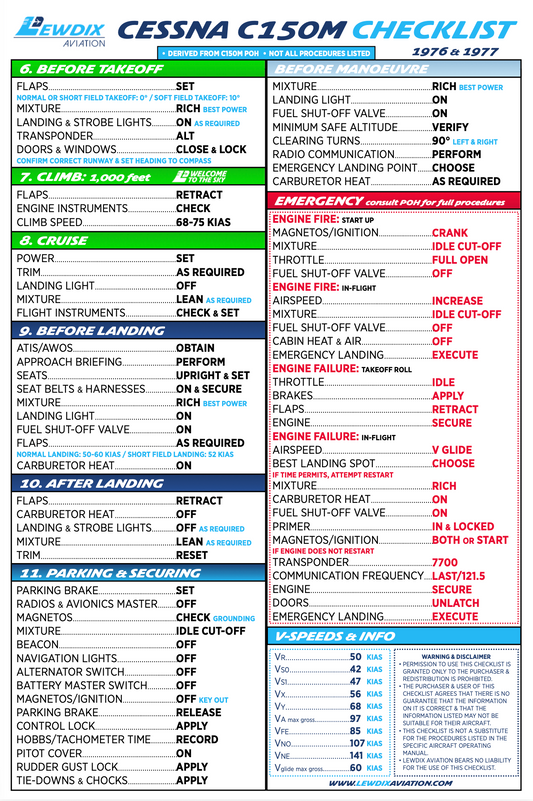 Cessna C150M (1976, 1977) Checklist