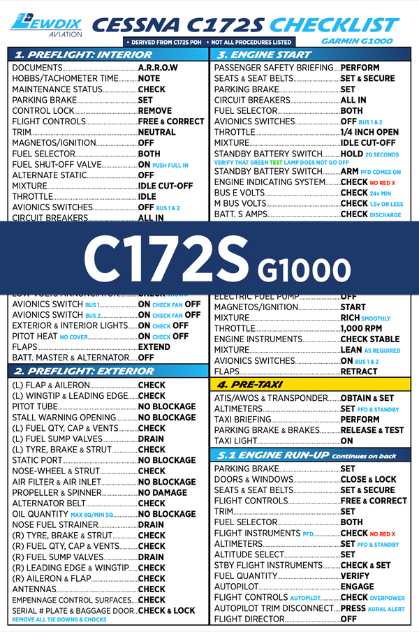 Cessna C172S G1000 Checklist